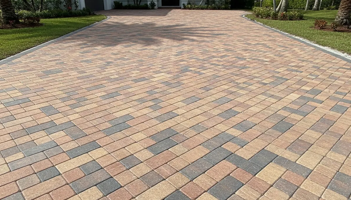 Completed interlocking paver driveway installation by professional landscapers in St Petersburg, FL