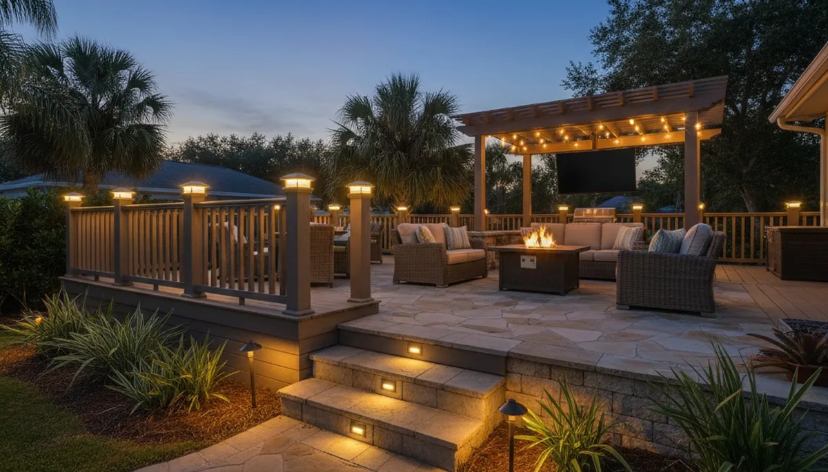 Evening deck and patio lighting installation by Chop Chop Landscaping in St Petersburg, FL