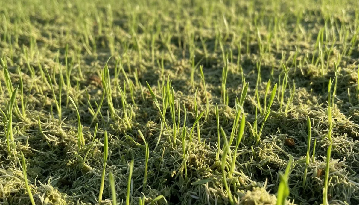 Hydroseeded lawn with new grass sprouting in St Petersburg FL, showing healthy turf establishment