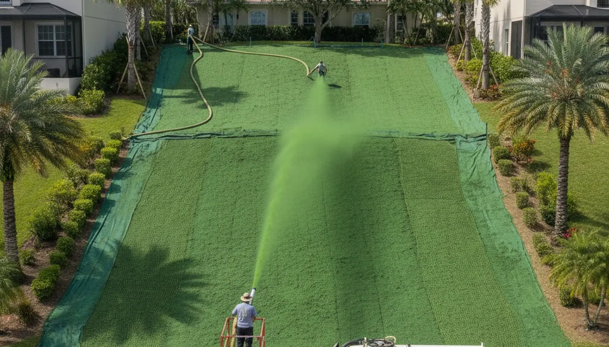 Professional hillside hydroseeding for erosion control in St Petersburg FL by Chop Chop Landscaping