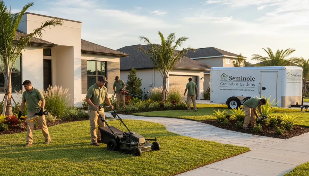 Landscape crew providing lawn care services in St Petersburg, FL