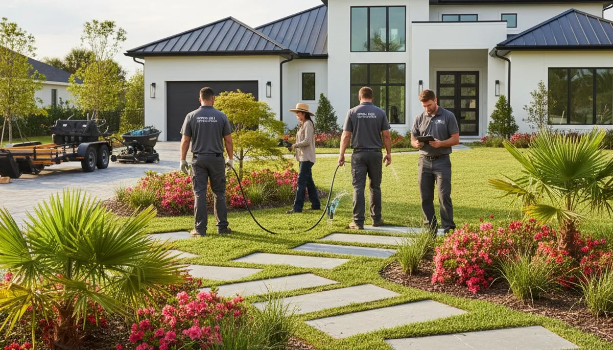 Landscaping team providing lawn care services in St Petersburg, FL