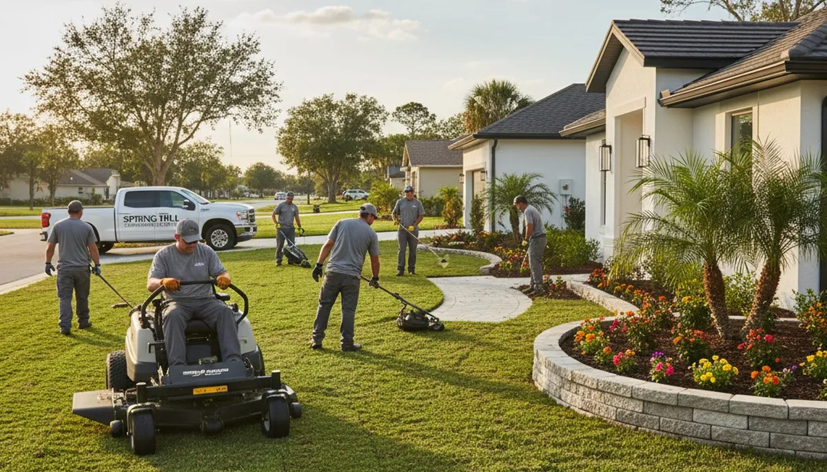 Lawn care team providing landscaping services in St Petersburg, FL
