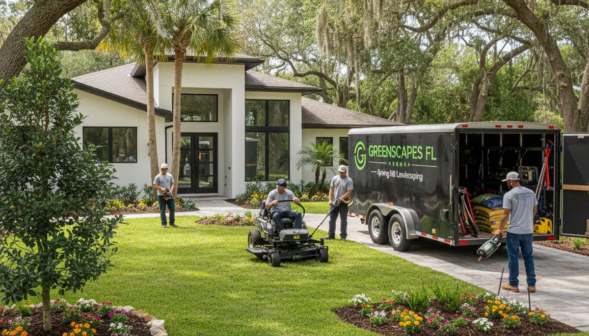 Professional lawn care team serving residential landscaping in St Petersburg, FL
