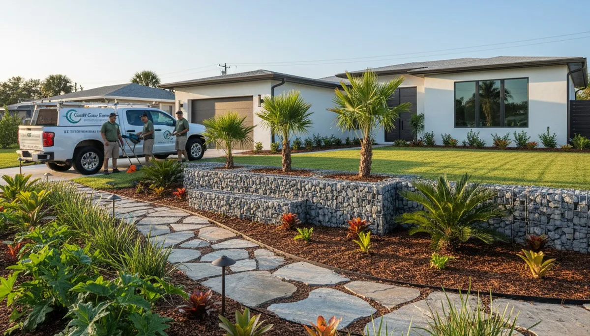 St. Petersburg, FL landscaping crew providing professional lawn care for a residential property