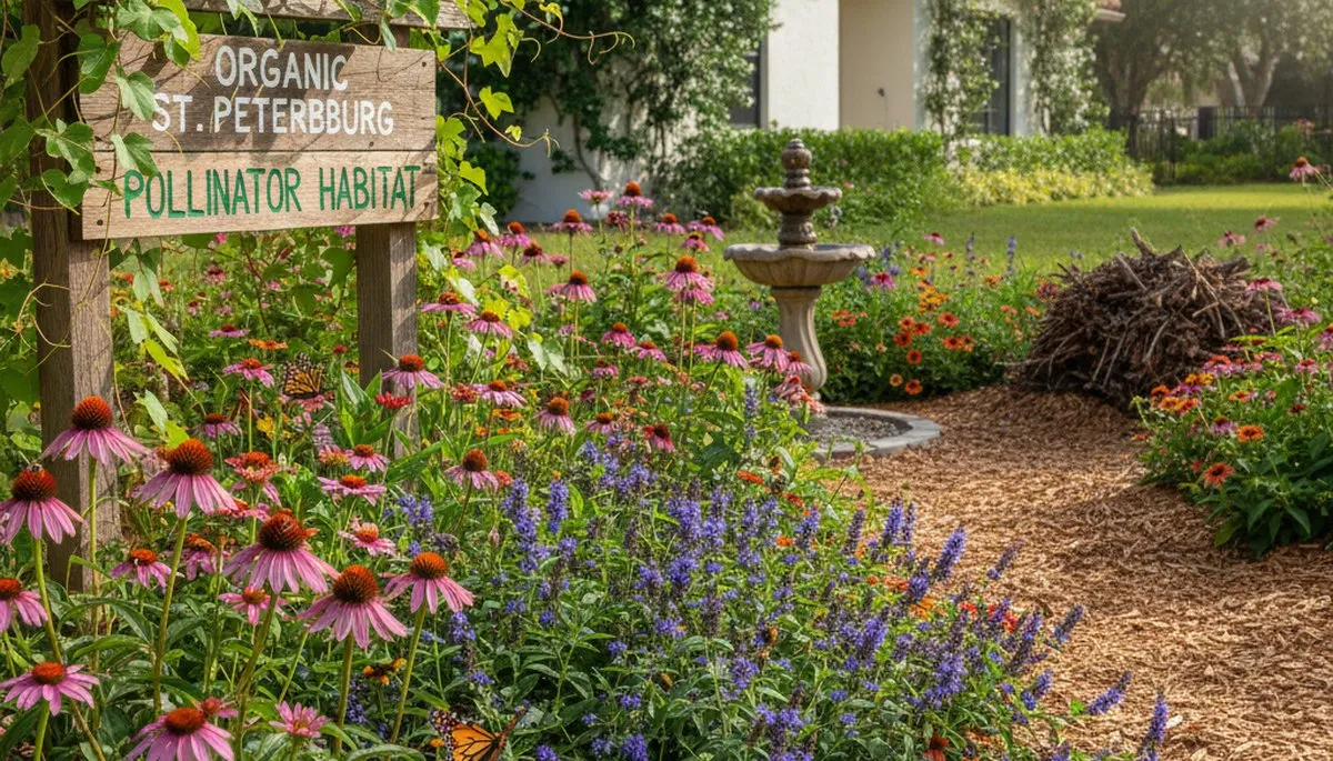Vibrant native pollinator garden with bee-friendly flowers by organic landscapers in St Petersburg, FL